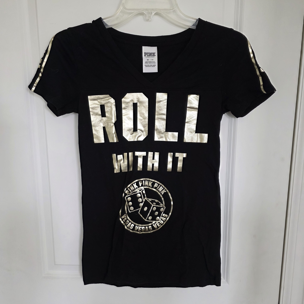 PINK Victoria's Secret Black V-Neck Tee